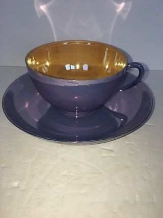 Meito China Blue Hand Painted Cup & Saucer,  Japan