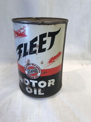 VINTAGE Fleet One QUART QT MOTOR OIL CAN EMPTY 4