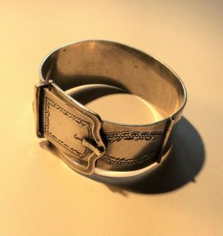 Victorian Silver Buckle Hinged Engraved Bangle