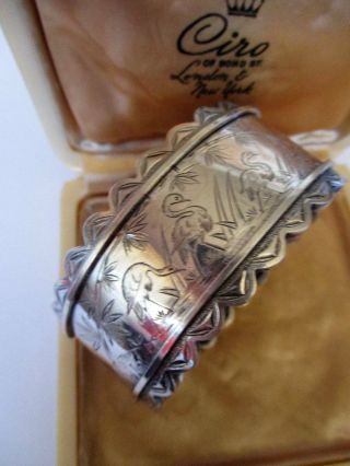 Victorian Aesthetic Period Silver Engraved Bangle Bracelet With Birds Antique