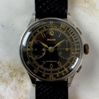 Vintage Mulco Gilt Chronograph Wristwatch Valjoux 22 Steel 36mm Nr