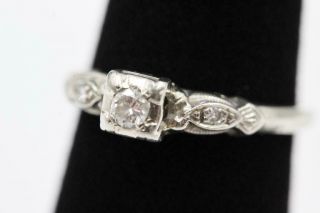 Art Deco Vintage 14k White Gold Signed Garland Diamond Engagement Ring