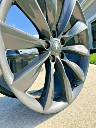 4 Oem 21 " Tesla Model S Turbine Wheels In Rare Sonic Carbon/grey - Tpms