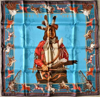 Hermes Scarf " Pani La Shar Pawnee " 70cm Vintage Silk By Kermit Oliver