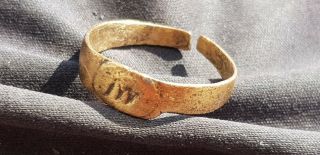 Unique very rare Post Medieval bronze signet ring.  L29m 5
