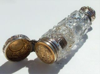 French Victorian Solid Silver Gilt Cut Glass Vinaigrette/scent Bottle