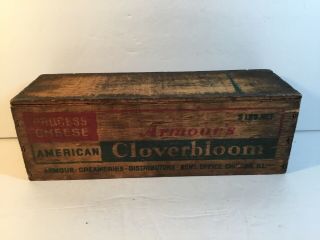 Vintage Antique Wooden 5 Lb.  Process Cheese Box Armour’s Cloverbloom Chicago Il
