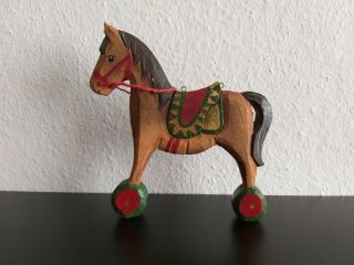Antique German Wooden Horse Child Toy Or Christmas Tree Decor Ca.  50s