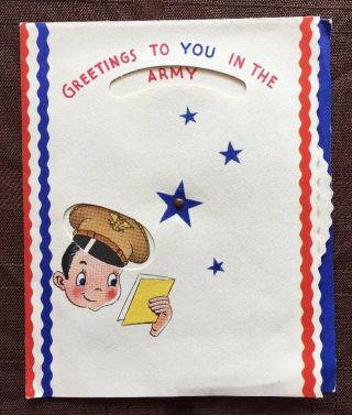 Terrific Vintage WWII Moveable Greeting Card Navy Army Marines Coast Guard, 2