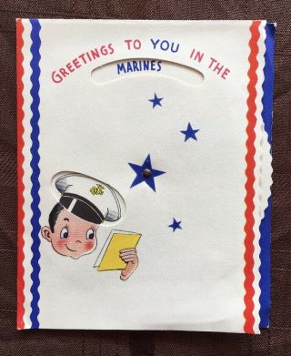Terrific Vintage WWII Moveable Greeting Card Navy Army Marines Coast Guard, 5