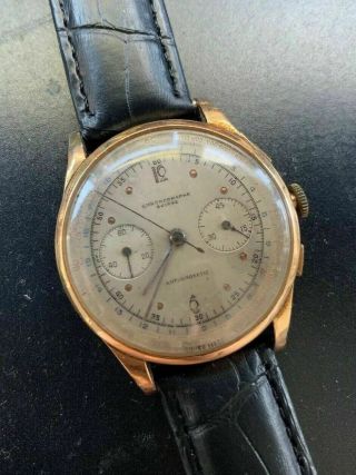Vintage Chronograph Suisse 18k Solid Gold Chronograph Watch Large