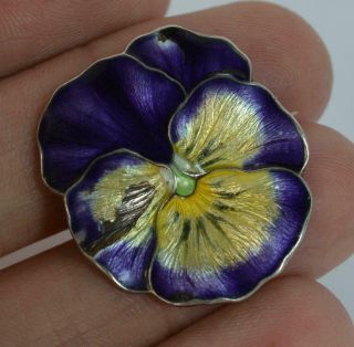 Antique Solid Silver & Purple Enamel Pansy Flower Brooch