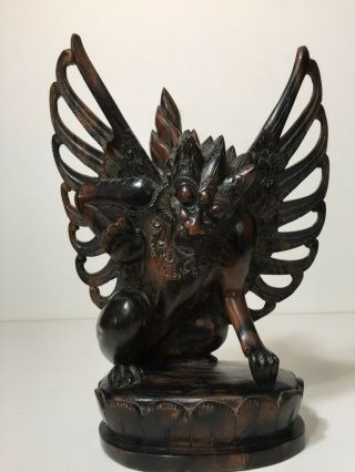 Vintage Bali Balinese Java Hindu Garuda Bird Statue,  Hand Carved Dark Wood,  9 