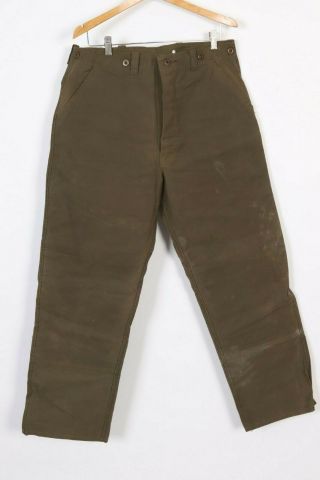 Vintage 30s 40s Waxed Cotton Donut Button Work Pants Usa Mens Size 36x32