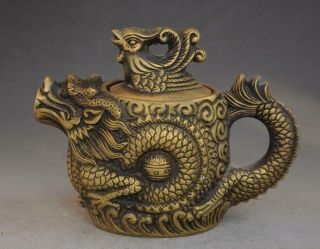 China Old Pure Copper Hand - Carved Phoenix Lid Dragon Teapot / Qianlong Mark D02