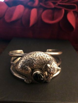 Fabulous Spotted Leopard Sterling Silver Onyx Cuff Bracelet Carol Felley