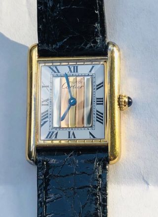 Vintage Ladies Cartier Must De Vermeil Silver 925 Tank Watch Tri - Color Dial