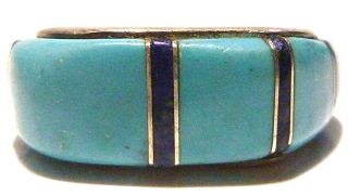 Sanel Mexico Mexican Sterling Silver Sodalite Persian Turquoise Ring Band 9.  75