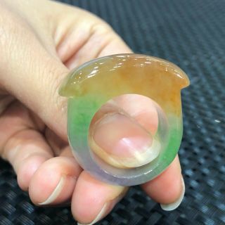 Rare Chinese Handwork Natural Ice Colour Jadeite Jade Saddle Shape No.  9 Ring
