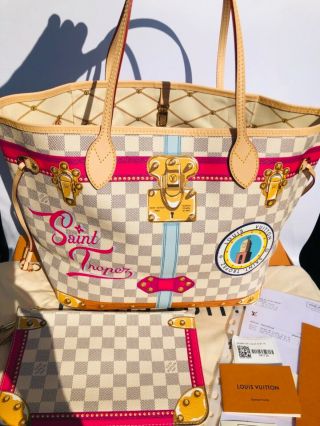 Auth Ultra Rare Louis Vuitton Summer Trunks St Tropez Cities Neverfull Bag