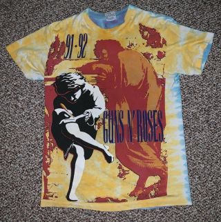Vintage 1992 Guns N Roses Use Your Illusion All Over Print Tee T Shirt Liquid L
