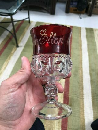 1920 ' s Ruby Red Acid Etched Cranberry Wine Goblet Fancy 2
