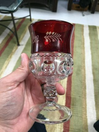 1920 ' s Ruby Red Acid Etched Cranberry Wine Goblet Fancy 3