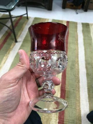1920 ' s Ruby Red Acid Etched Cranberry Wine Goblet Fancy 4
