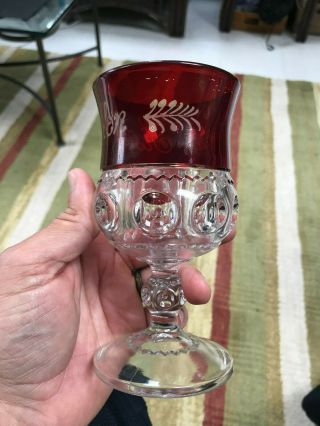 1920 ' s Ruby Red Acid Etched Cranberry Wine Goblet Fancy 5