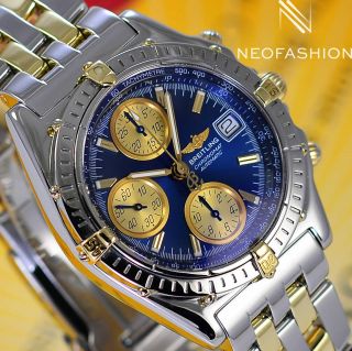 Breitling Chronomat Gt 2 Tone 18k/ss Rare Blue Dial Mens Watch B13350