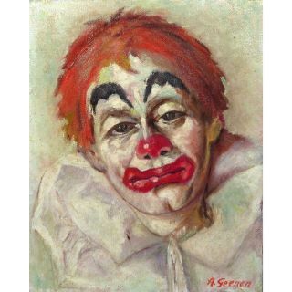 Vintage French Belgian Oil Painting On Canvas,  “clown” Signed,  After Léon Franks