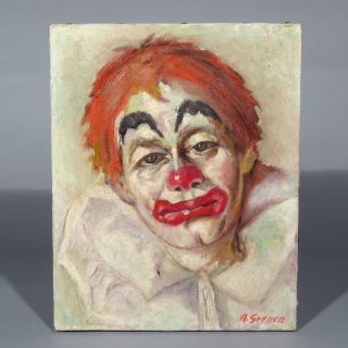 Vintage French Belgian Oil Painting on Canvas,  “Clown” Signed,  after Léon Franks 2