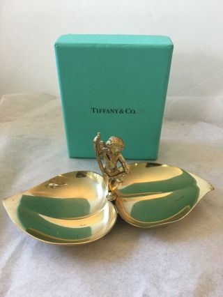 Authentic Tiffany & Co Sterling Silver Cherub Leaf Shape Candy Dish
