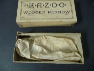 c.  1910 Red KAZOO Wooden Minnow Rhodes Shakespeare 105 Box NearMint 4
