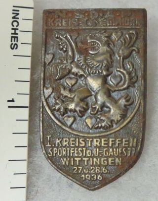 Pre Ww2 Vintage German Tinnie Badge Pin Wittingen 1936