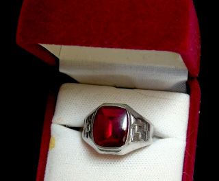Vintage Art Deco 14k White Gold And Yellow Gold Ruby Gemstone Ring Size 7.  75