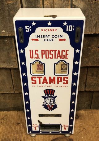 Vintage Us Post Office Postage Stamps Uncle Sam Porcelain Vending Machine Sign