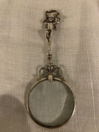Antique Cherub Sterling Silver Magnifying Glass
