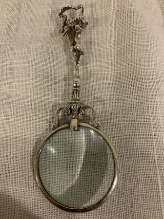 Antique Cherub Sterling Silver Magnifying Glass 2