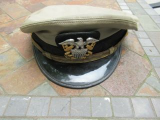 Vintage Wwii Era Naval Officers Khaki All Weather Uniform Hat
