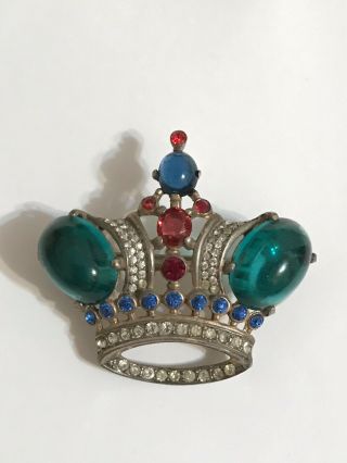 Vintage Gorgeous Rhinestone Sterling Alfred Philippe Trifari Crown Brooch Pin