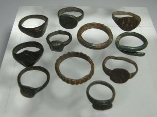 Set Of 11 British Metal Detecting Rings.  Roman Viking & Medieval.  All Wearable