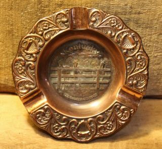 Vintage Kentucky The Bluegrass State Brass Ashtray With Horses Rare,
