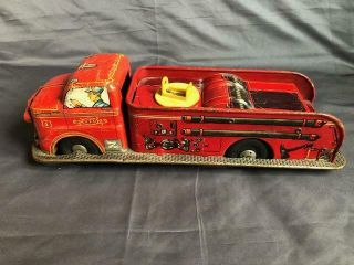 Vintage Tin Toy Red Fire Truck 14 1/2 " Long Rd