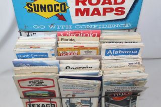 Vintage Sunoco Road Map Display Rack Advertising Service Station w/ 60,  Maps 4