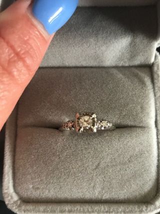 Vintage 14k Wg Approx.  30 Diamond Wedding Ring,  Illusion Setting,