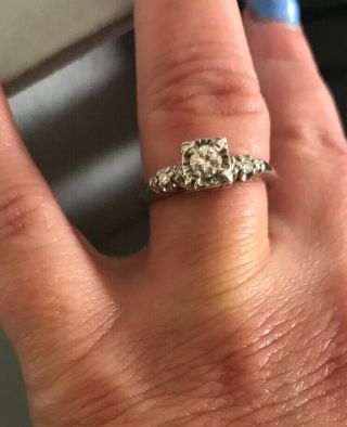 Vintage 14K WG Approx.  30 DIAMOND Wedding Ring,  Illusion Setting, 2