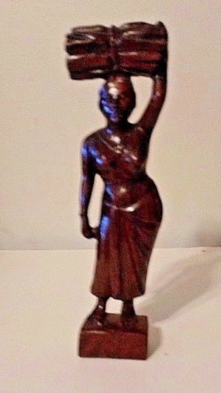 Vintage Hand Carved Wood Statue Of Asian Woman 8 1/2 " Tall Packing Wood On Head
