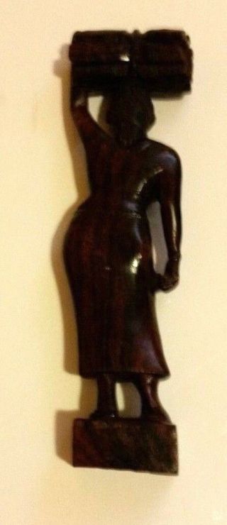 Vintage Hand Carved Wood Statue of Asian Woman 8 1/2 
