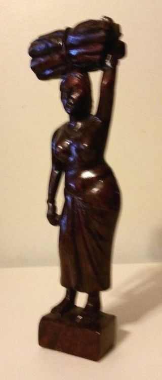 Vintage Hand Carved Wood Statue of Asian Woman 8 1/2 